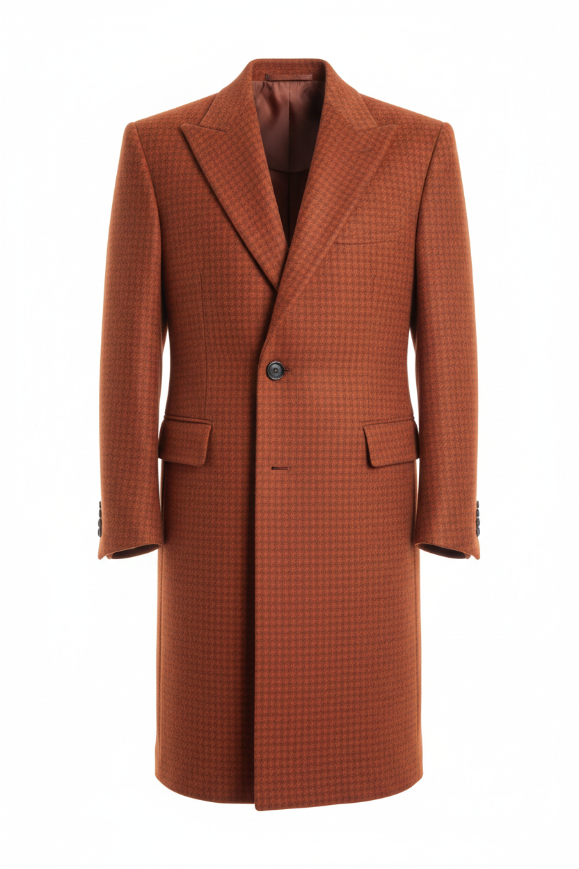 Men's Terracotta Houndstooth Overcoat